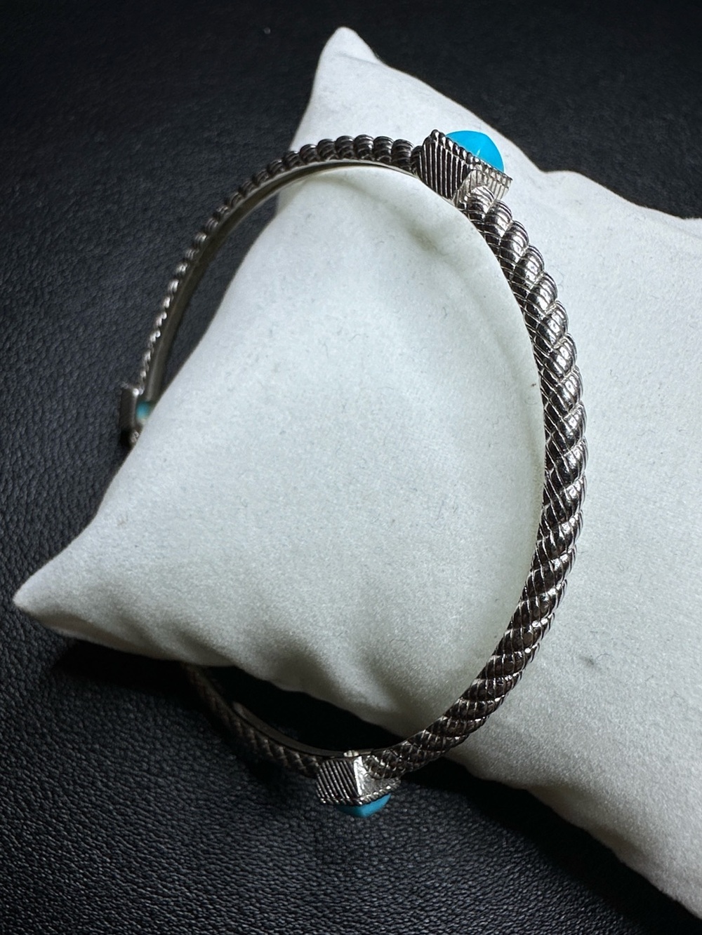 Judith Ripka Sterling Silver Turquoise Pyramid Cable Bangle Bracelet